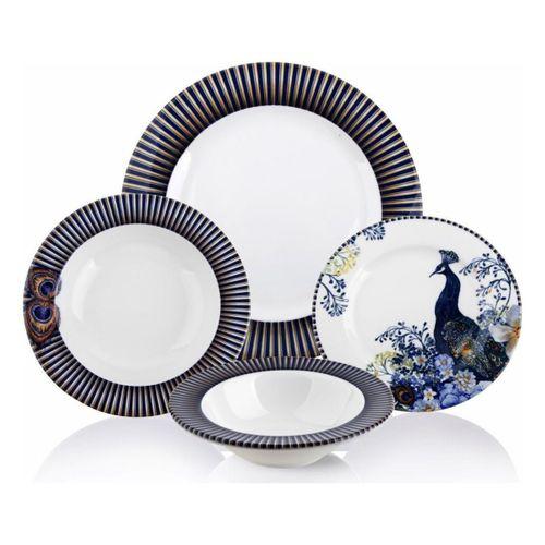 Zücev VALERY-0024-5 Tavus Kuşu Desen 24 Parça Yemek Takımı