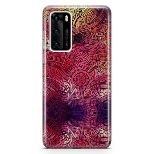 Huawei P40 Kılıf Kırmızı Pembe Motifler Arka Kapak Koruma Desenli Full Koruyucu