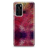 Huawei P40 Kılıf Kırmızı Pembe Motifler Arka Kapak Koruma Desenli Full Koruyucu
