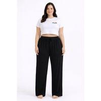 Viskon Pamuklu Kadın Büyük Beden Siyah Pijama Pantolon - MGB002 - Mudanis