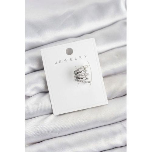 Gümüş Renk Pirinç Zirkon Taşlı Kıkırdak Earcuff Küpe