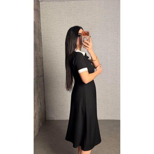 Kadın Kısa Kollu Ribana Ve Fermuar Detay Midi Boy Elbise