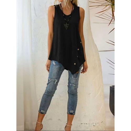 Kadın Askılı Yuvarlak Yakalı Asimetrik Kesim Detaylı Viskon Bluz