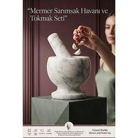 Doğal Mermer Sarımsak Havanı ve Tokmak Seti - 11x11 cm Kalın Et Duvarlı Taş Baharat Ezici, Profesyonel Sos ve Sarımsak Dövücü 723434