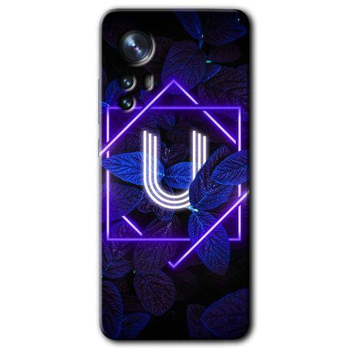MRCİLETİSİM Xiaomi Mi 12 Kılıf HD Desen Baskılı Arka Kapak + Temperli Cam - Dark Neon Yaprak U Harfi