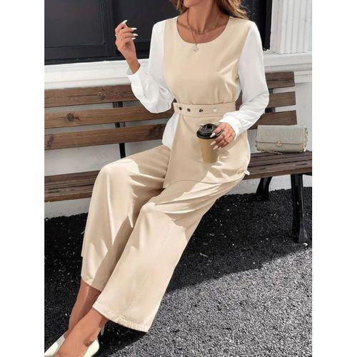 Kadın Uzun Kollu Açık Yakalı çift Renkli Kemerli Ithal Krep Ikili Takım