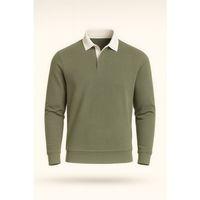 Polo Yaka Selanik Örme Kumaş Erkek Sweatshirt - Açık Haki