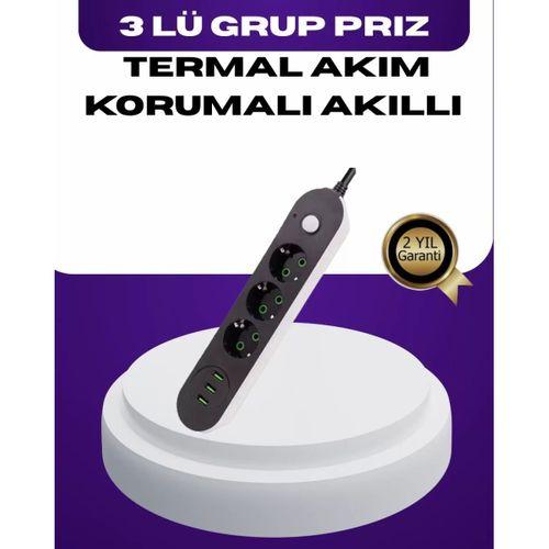 Usb Yuvalı Anahtarlı Üçlü Priz 2 Metre Kablolu