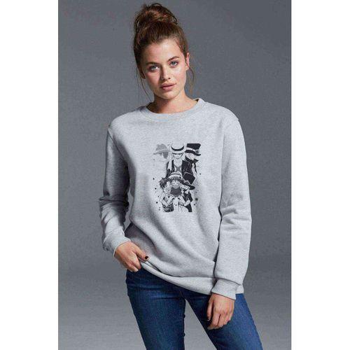 Anime One Piece Baskılı Gri Kadın Sweatshirt