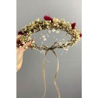 Krem Cipsolu İncili Ve Pamuk Otlu Gelin Dış Çekim Tacı