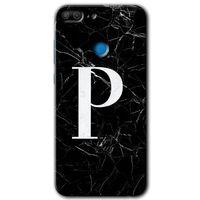 Honor 9 Lite Kılıf HD Desen Baskılı Arka Kapak - Siyah Mermer Desenli P Harfi