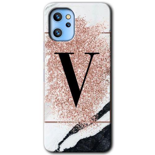 Reeder S19 Max Pro Kılıf HD Desen Baskılı Arka Kapak - Pembe Mermer Desenli V Harfi