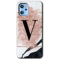 Reeder S19 Max Pro Kılıf HD Desen Baskılı Arka Kapak - Pembe Mermer Desenli V Harfi