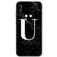 Potkal Hediye Fabrikası Huawei Y6 2019 Kılıf HD Desen Baskılı Arka Kapak - Siyah Mermer Desenli Ü Harfi