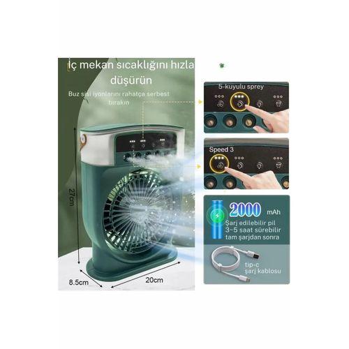Şarjlı 600 Ml Su Hazneli Taşınabilir Masaüstü Vanilatör  Güçlü Fan Ve 2000 Mah Pil Yeşil