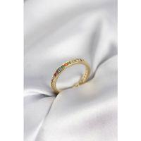 Gold Renk Sıralı Renkli Zirkon Taşlı Kadın Yüzük