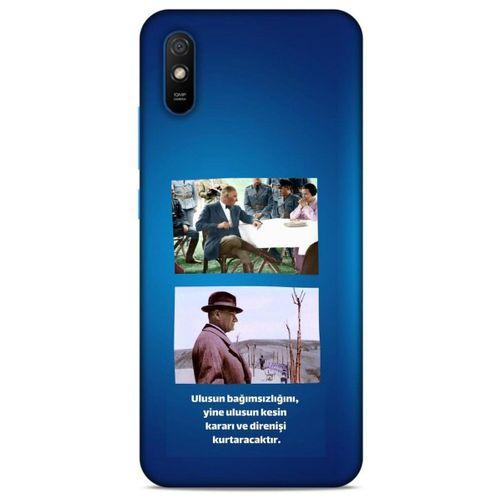 Xiaomi Redmi 9A Kılıf Atatürk (6) Silikon Kılıf Koyu Mavi