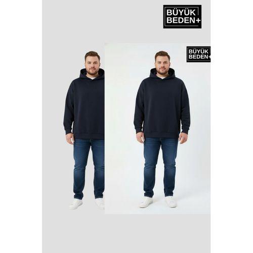 Erkek Büyük Beden 2  li Set Kapşonlu Kollar Ve Etek Ribanalı ince Swatshırt SPR26BSW957+2