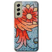 MRCİLETİSİM Samsung Galaxy S21 FE Kılıf Baskılı Kapak - Mozaik Çiçek + 5D Tam Kaplayan Cam
