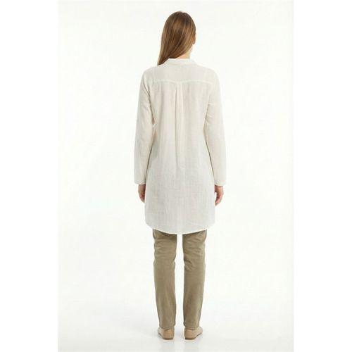 Uzun Kol Sevim Düğmeli Klasik Yaka Çift Cepli Şile Bezi Nakışlı Tunik Krem Krm