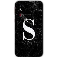 Galaxy A2 Core Kılıf HD Desen Baskılı Arka Kapak - Siyah Mermer Desenli S Harfi