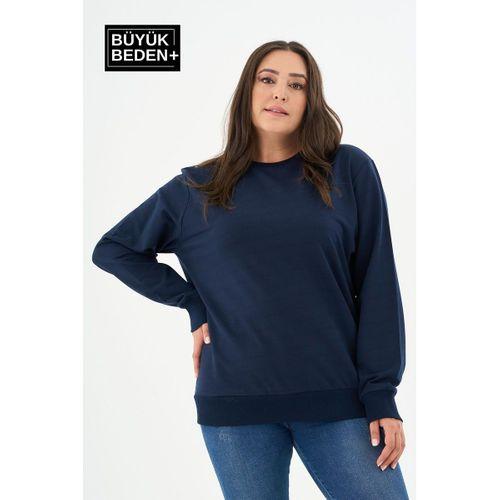 Kadın Büyük Beden Bisiklet Yaka İnce Sweatshirt – Regular Fit %64 Pamuklu SPR26BSWk956