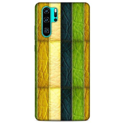 Huawei P30 Pro Kılıf Patchwork (37) Silicone Cover Sarı Lacivert
