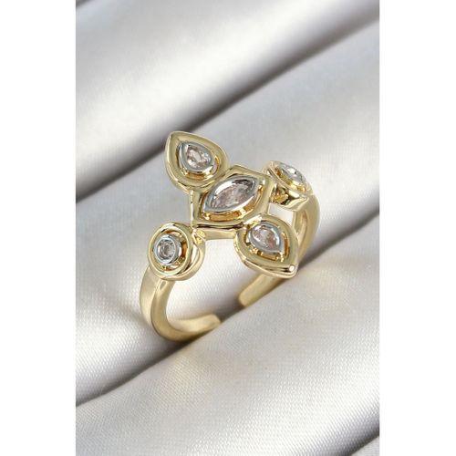Pirinç Beş Taş Trend Figür Zirkon Taşlı Gold Renk Ayarlanabilir Kadın Yüzük