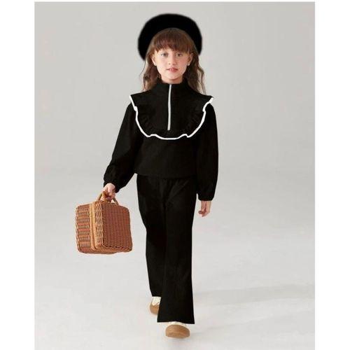 Kız Çocuk (DAR KALIP) Şardonlu Siyah Yarım Boğaz İspanyol Paça Alt Üst Takım 0311