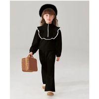 Kız Çocuk (DAR KALIP) Şardonlu Siyah Yarım Boğaz İspanyol Paça Alt Üst Takım 0311