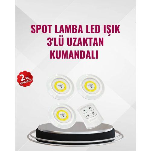 3 Lü Pilli Kablosuz Led Spot Lamba Seti Kumandalı Kolay Montaj Aydınlatma