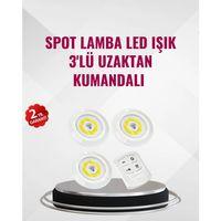 3 Lü Pilli Kablosuz Led Spot Lamba Seti Kumandalı Kolay Montaj Aydınlatma