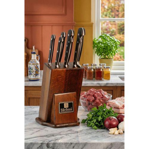 Sürmene Şef Mutfak Bıçak Seti Eskitme Ahşap Kütüklü Standlı Sıcak Dövme Bıçağı Set 7 Parça Sürbisa 61509
