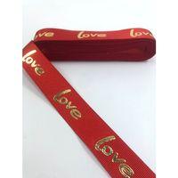 FdayAksesuar Saç Tokası Kırmızı Varak Desenli Love Yazılı Grogren Kurdele 1 Metre En 2,5 Cm