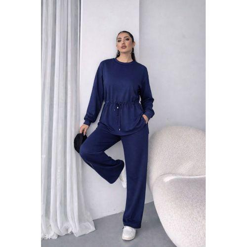 Kadın Uzun Kollu Bisiklet Yaka Belden Büzgülü Bağcıklı Viskon Iki Iplik Bluz Ve Pantolon Ikili Takım