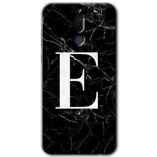 Potkal Hediye Fabrikası Huawei Mate 10 Lite HD Baskılı Kılıf + 9D Tam Ekran Koruyucu - Siyah Mermer Desenli E Harfi