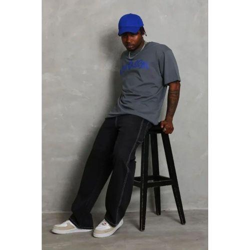 Erkek Baskılı T-Shirt Kısa Kol Bisiklet Yaka Regular Fit Rahat Kalıp Günlük Tişört - Füme