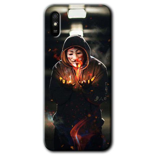 Xiaomi Redmi 9A Kılıf Baskılı Kapak - V for Fire + 5D Tam Kaplayan Cam