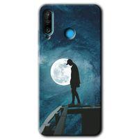 Huawei P30 Lite Kılıf HD Desen Baskılı Arka Kapak + Temperli Cam - Dolunay Yalnızlık