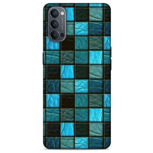 Oppo Reno 4 Kılıf Patchwork (27) Tasarımlı Kılıf Turkuaz Siyah