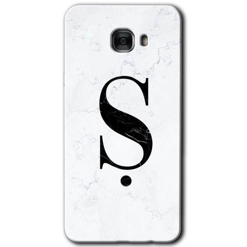 Galaxy C7 Kılıf HD Desen Baskılı Arka Kapak - Beyaz Mermer Desenli Ş Harfi + Kırılmaz Cam