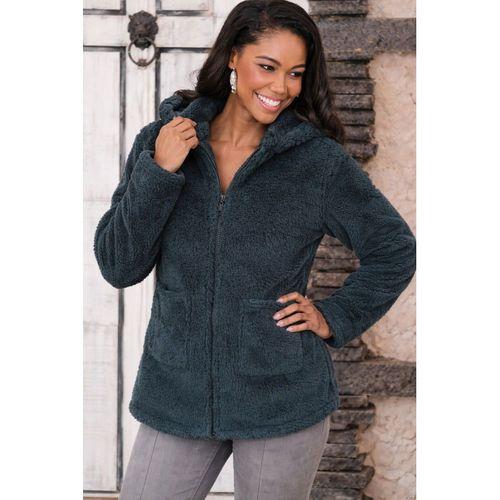 Kadın Uzun Kollu Kapşonlu önden Fermuarlı Cepli Welsoft Ceket