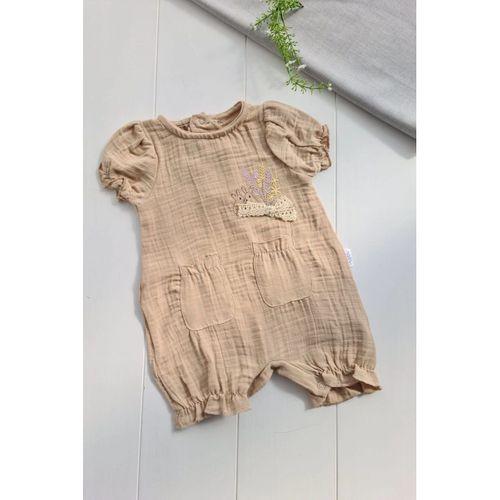 Müslin Kumaş Çiçek Nakışlı Pamuklu Kız Bebek Tulum