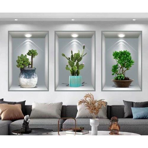 Eğitici Oyuncak 3D Çiçek Vazo Duvar Sticker 3 lü Set GRİ Fon