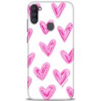Samsung Galaxy M11 Kılıf HD Baskılı Kılıf - Pembe Kalpler + Tam Ekran Koruyucu