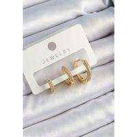Pirinç Zirkon Taşlı Halka Model Gold Renk 3'lü Çift Kadın Küpe Set