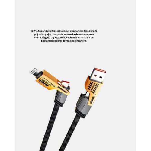 65w Çoklu Şarj Kablosu 4’ü 1 Arada Örgülü Hızlı Veri Aktarım Usb-c Usb-a