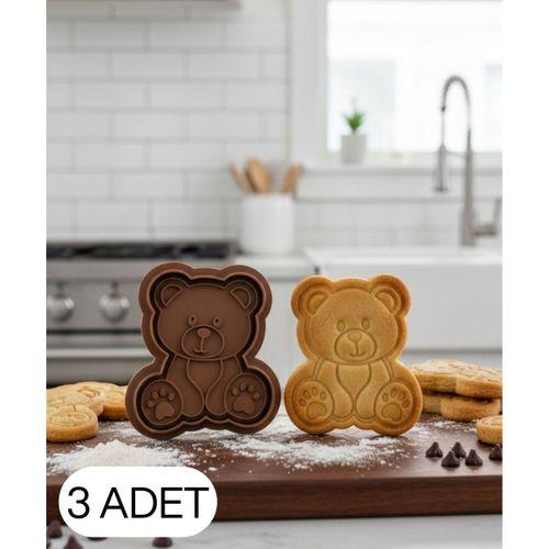 3Lü Sevimli Yavru Ayı Figürlü Kurabiye Kalıbı ve Hamur Kesici Şeker Oyun Hamuru İçin İki Parça