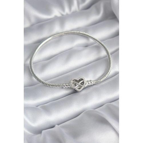 Pirinç Gümüş Renk Zirkon Taşlı Kalp Sonsuzluk Model Charm Kadın Bileklik