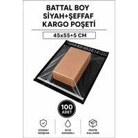 Battal Boy Siyah Şeffaf Kargo Poşeti 45x55+5 Cm 100 Adet